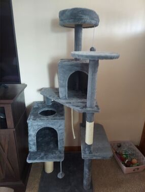 Plush Gray Multi-Level Cat Tree Tower
